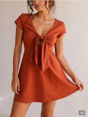 Minkpink Rust Tie Front Mini Dress Cotton A Line Scoop Neck S Summer Coastal